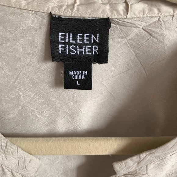 Eileen Fisher Silk long sleeve blouse, no collar, off-white, large - Picture 2 of 6